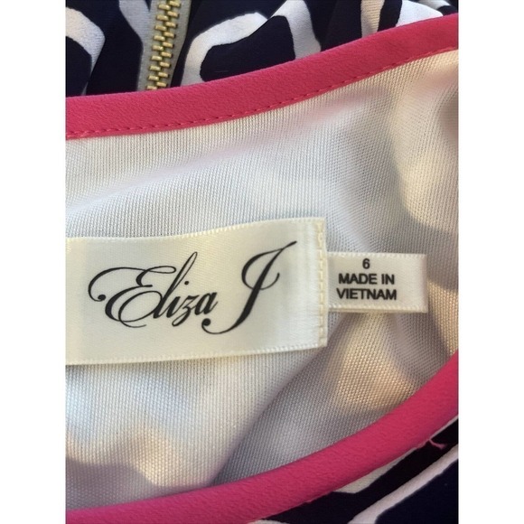 Eliza J Women's Size 8 Shift Sheath Dress Geometric Print Lined Black White Pink - Picture 9 of 10